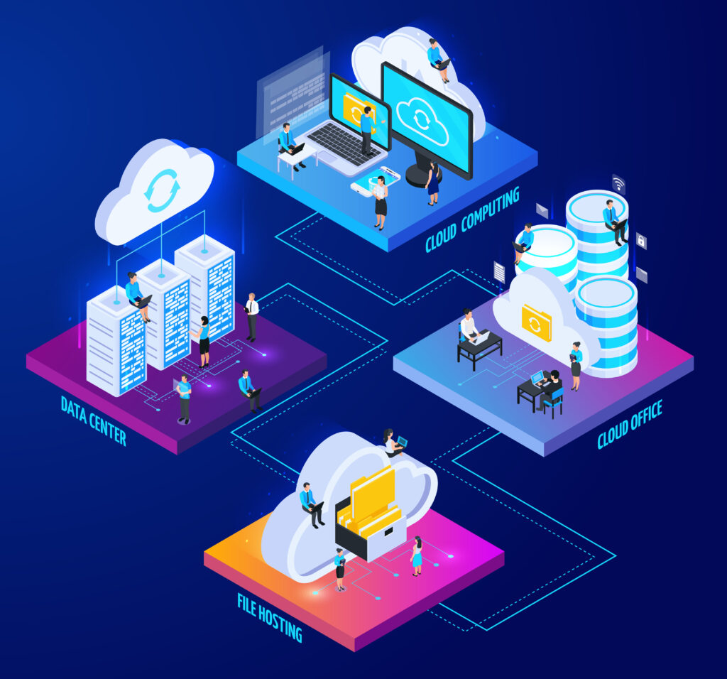 Cloud Services Isometric Flowchart Expert Tips on Where to Buy Your Domain and Hosting